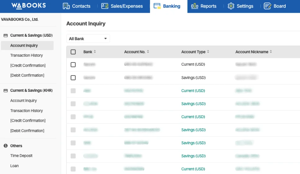 Inquire about Bank Accounts